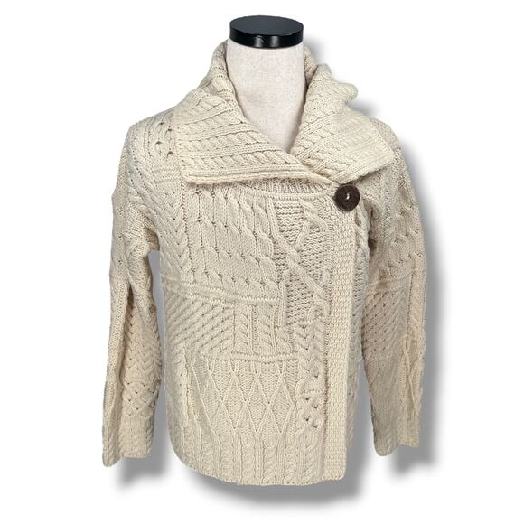Standun Wrap Cardigan Sweater Women’s Medium Cream Ivory Ireland Merino Wool - Picture 1 of 10